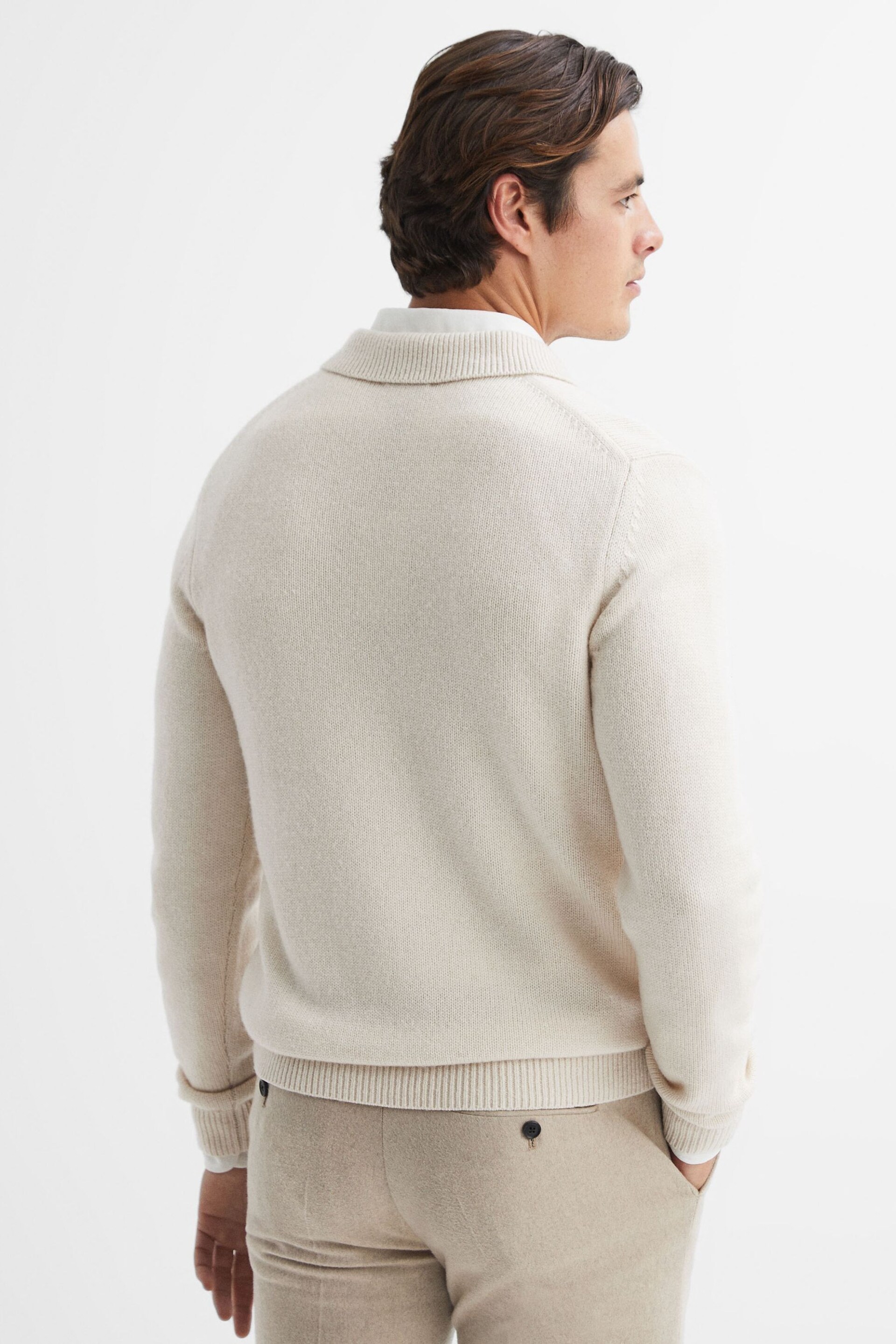 Reiss Ecru Fleetwood Wool Blend Half-Zip Polo Jumper - Image 4 of 4