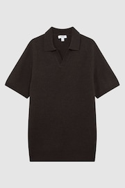 Reiss Chocolate Mortimer Wool Open-Collar Polo Shirt - Image 2 of 5