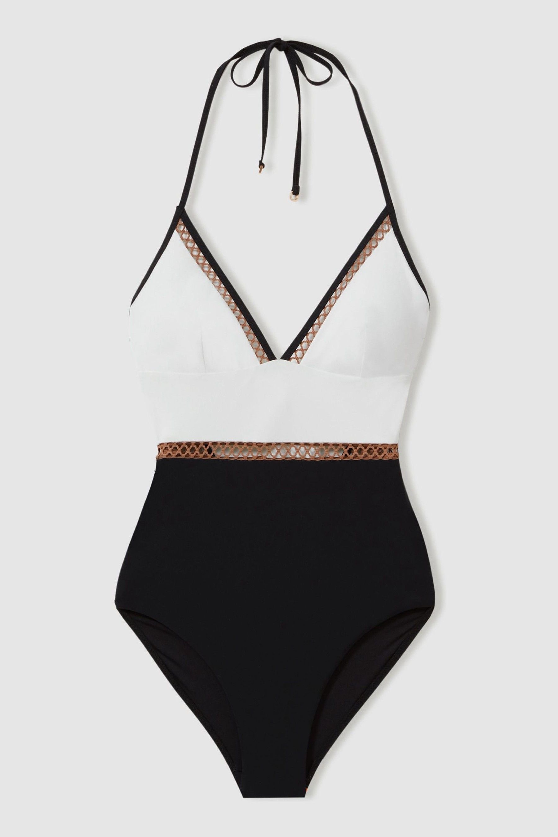 Buy Reiss White Tan Ray Colourblock Halter Swimsuit from Next USA