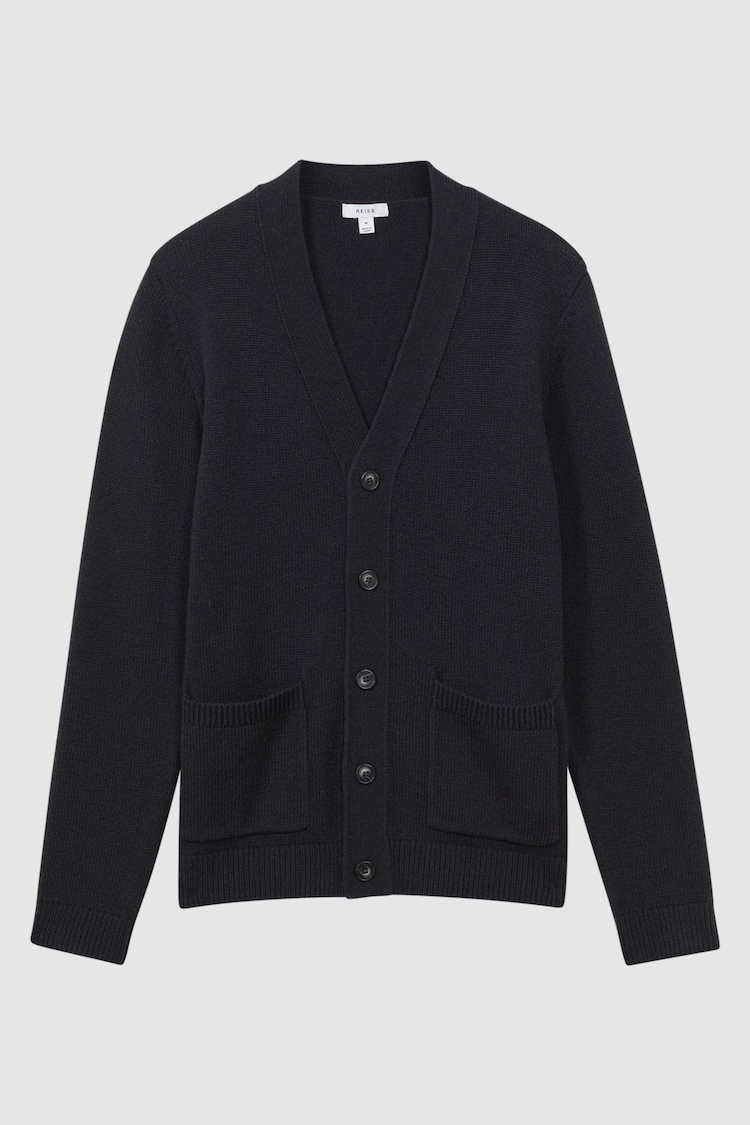 Reiss Navy Kingsford Wool Blend Button-Through Cardigan - Image 2 of 4