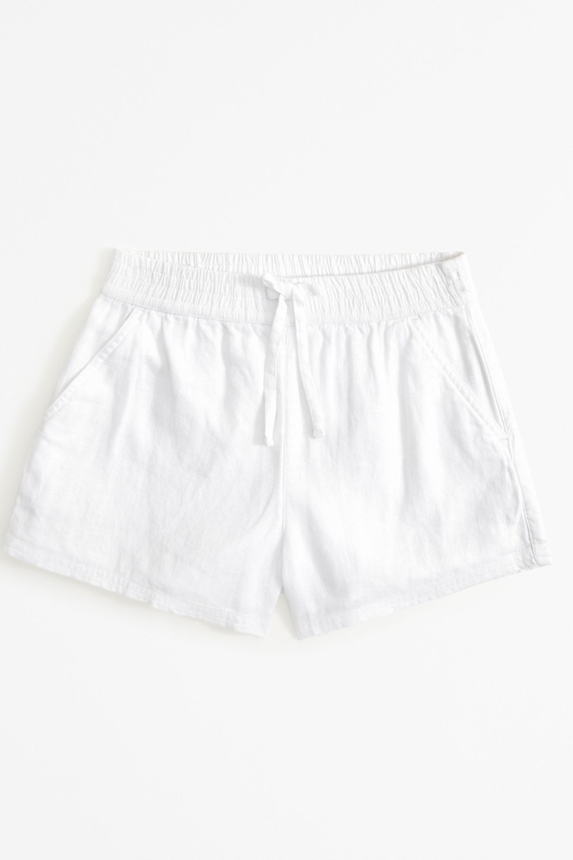 Abercrombie & Fitch Elasticated Waist Linen White Shorts - Image 1 of 1