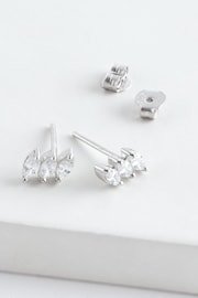 Sterling Silver Sparkle Navette Stud Earrings - Image 3 of 3