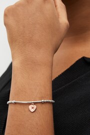 Sterling Silver and Rose Gold Plated Heart Charm Beady Stretch Bracelet - Image 2 of 4