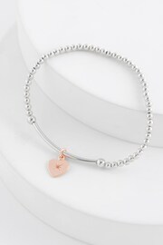 Sterling Silver and Rose Gold Plated Heart Charm Beady Stretch Bracelet - Image 3 of 4