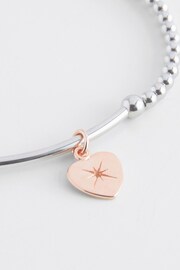 Sterling Silver and Rose Gold Plated Heart Charm Beady Stretch Bracelet - Image 4 of 4