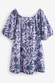 Morris & Co. Lilac/Blue Fruit Linen Blend Puff Sleeve Mini Dress - Image 5 of 6