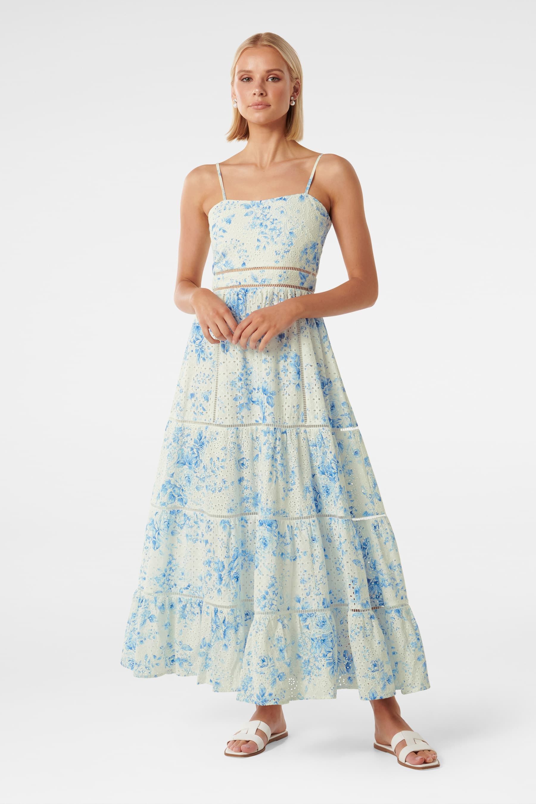 Buy Forever New White Reese Strappy Broderie Dress from Next Luxembourg