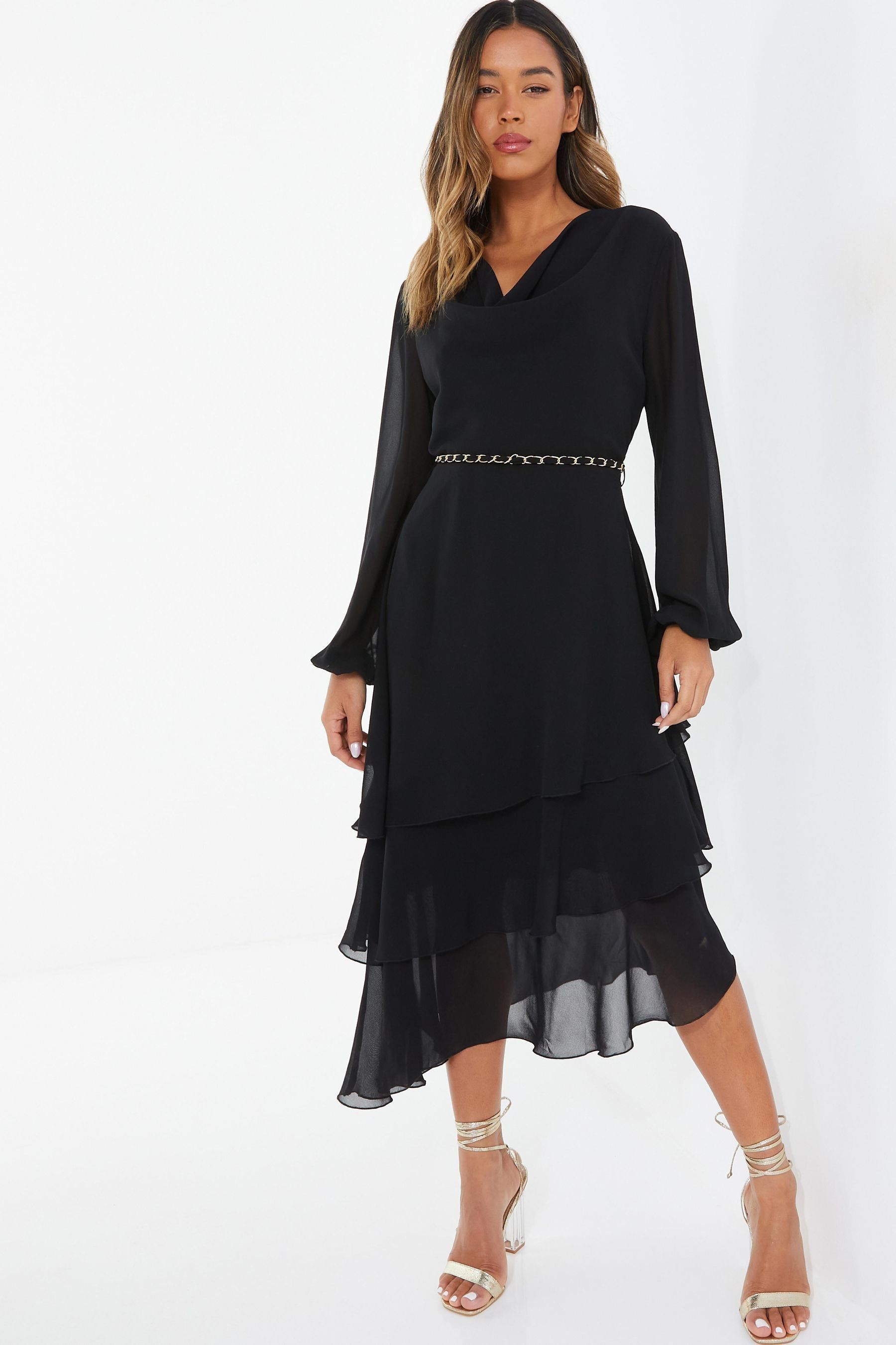 Quiz grey chiffon high neck maxi dress shop