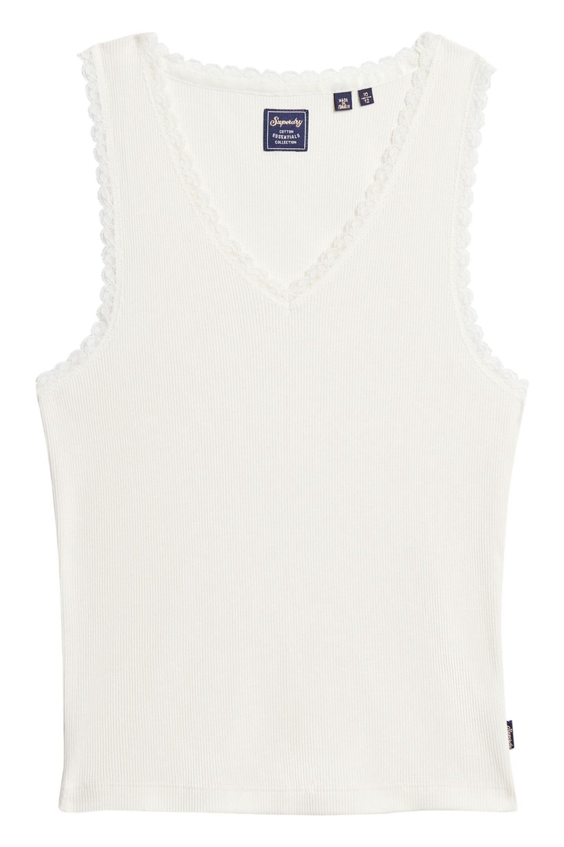 Superdry White Vintage Lace Trim Vest Top - Image 4 of 6