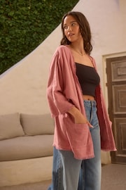 Pink Linen Blend Jacket Cover-Up - Image 1 of 5