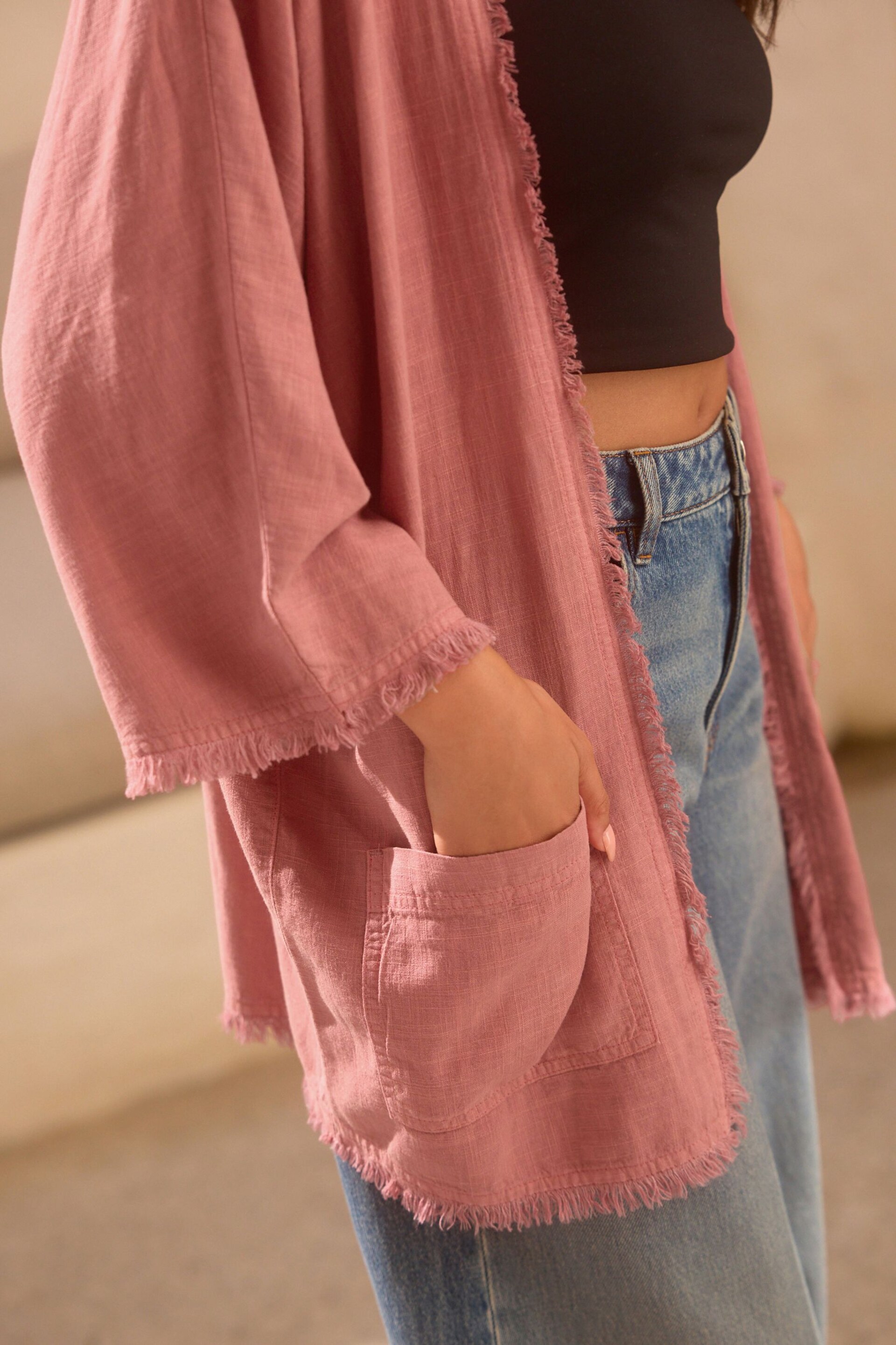 Pink Linen Blend Jacket Cover-Up - Image 5 of 5