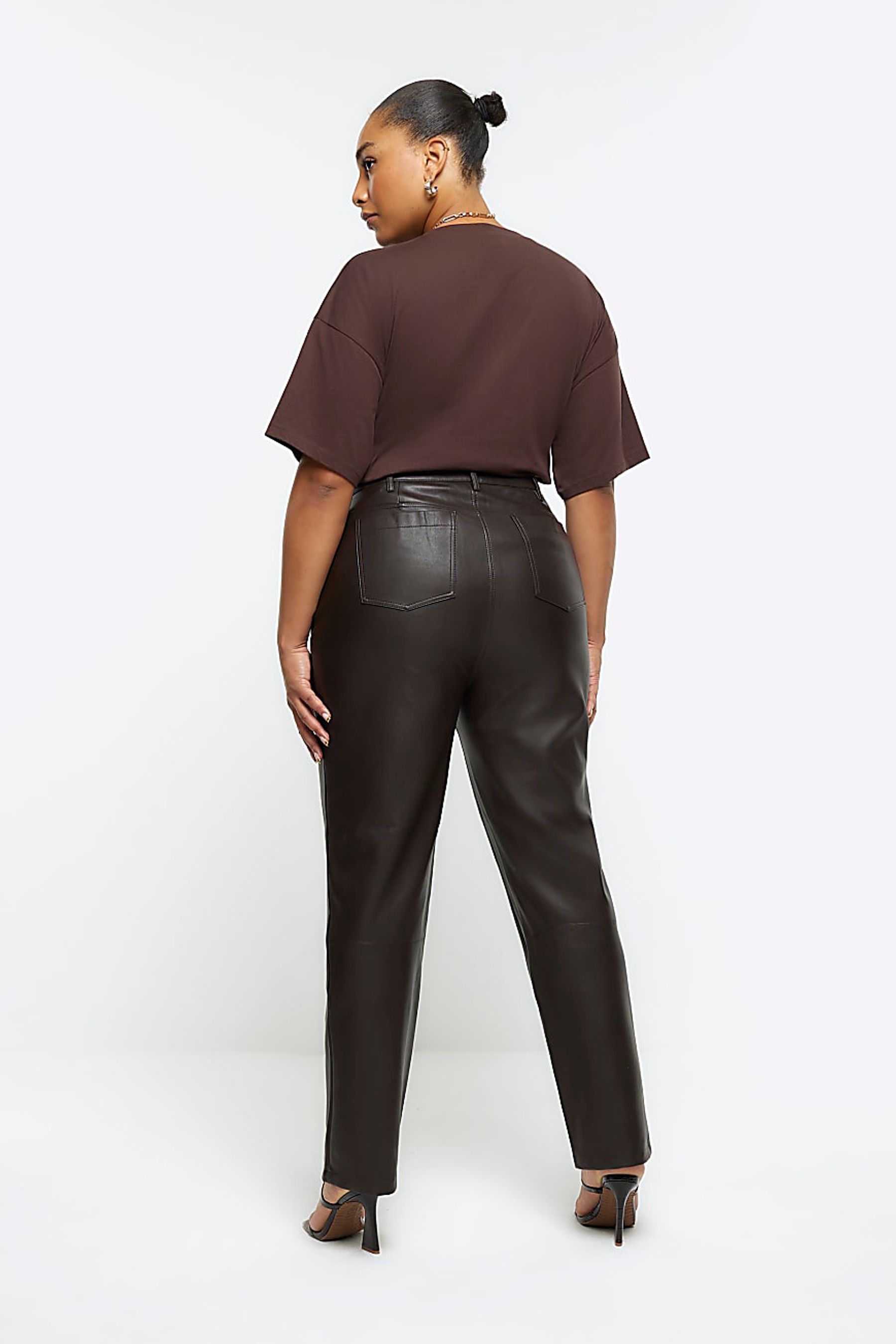 River island black leather trousers top