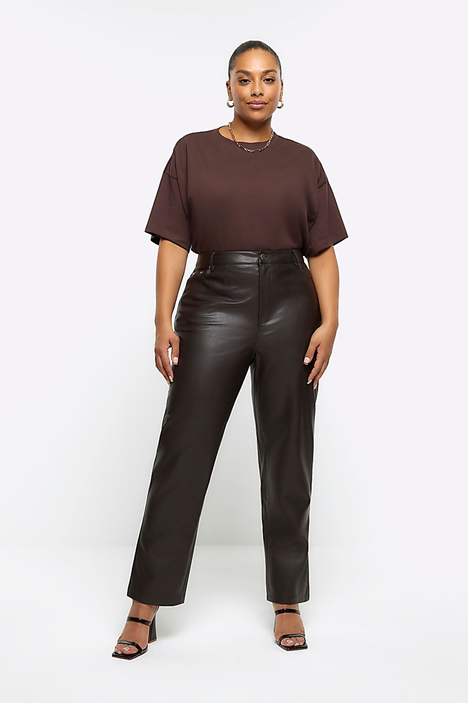 Black leather trousers river island discount