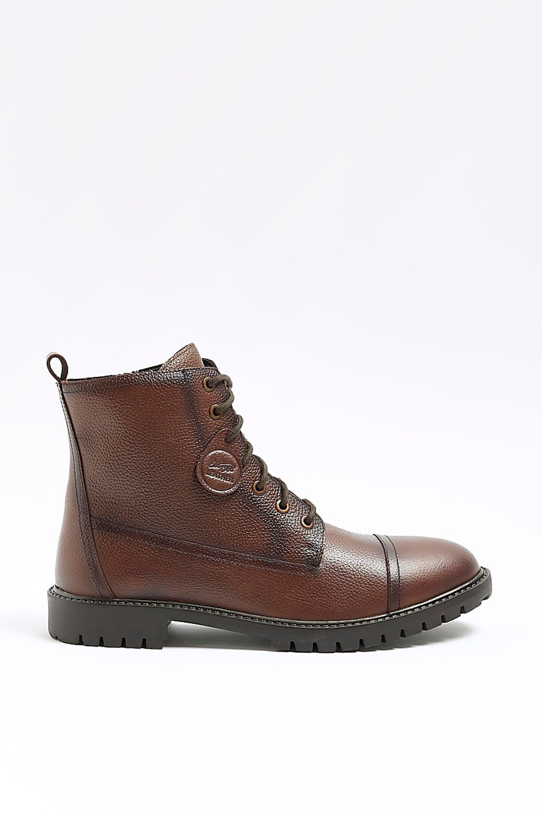 Buy River Island Brown Leather Laced Combat Boots from Next Luxembourg