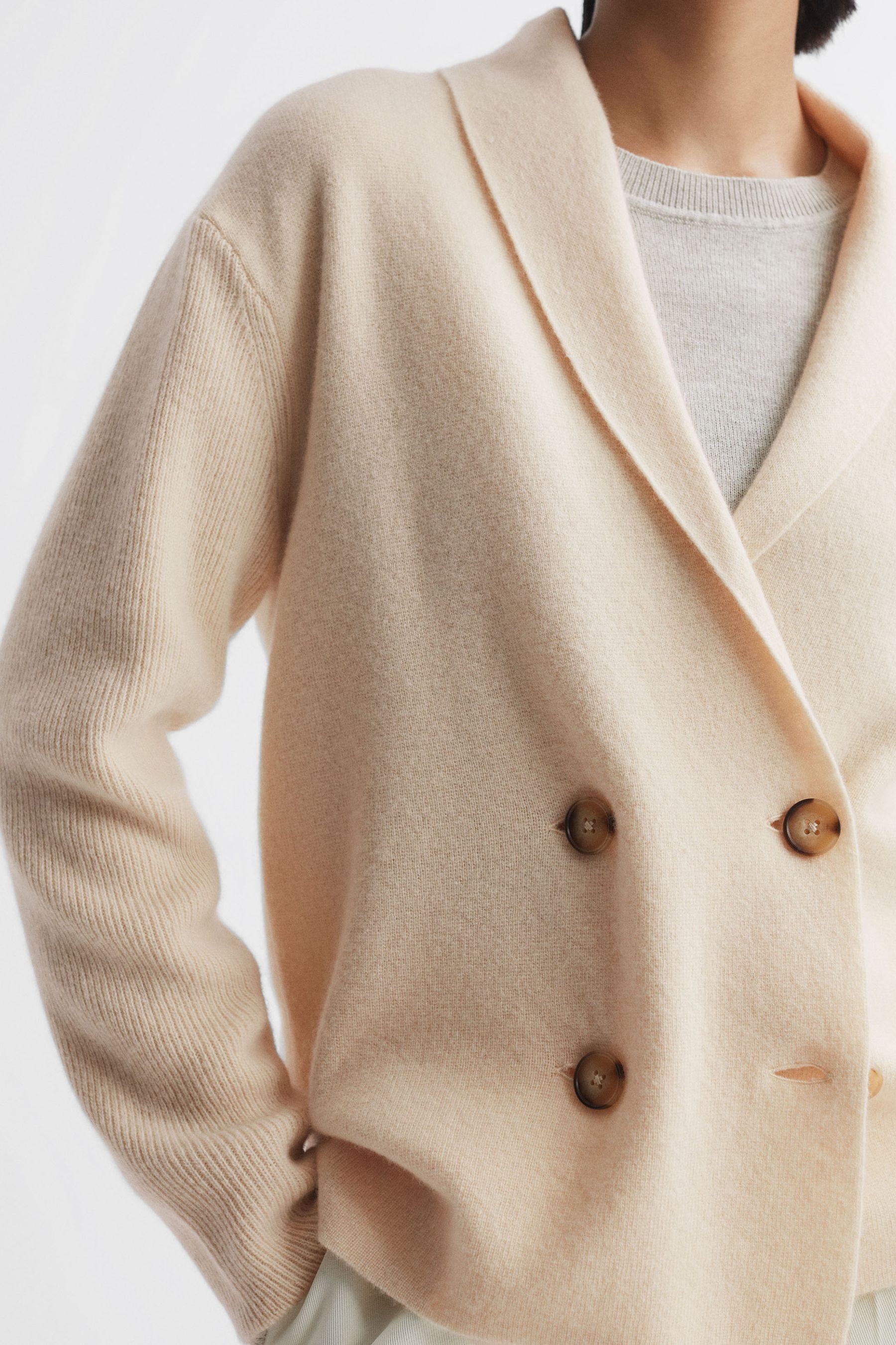 Buy Reiss Cream Sara Wool Cashmere Double Breasted Cardigan from Next Luxembourg