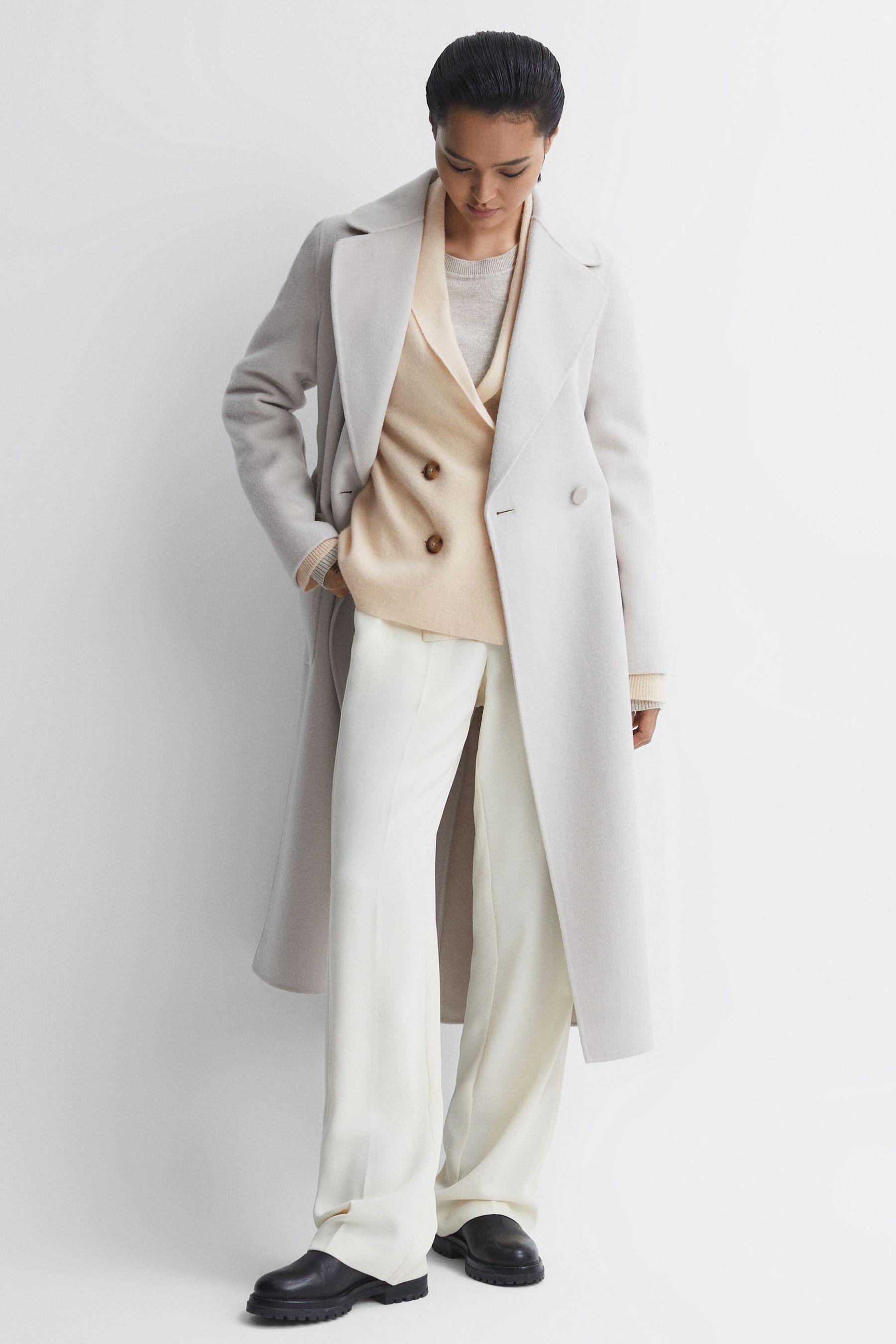 Buy Reiss Cream Sara Wool Cashmere Double Breasted Cardigan from Next Luxembourg