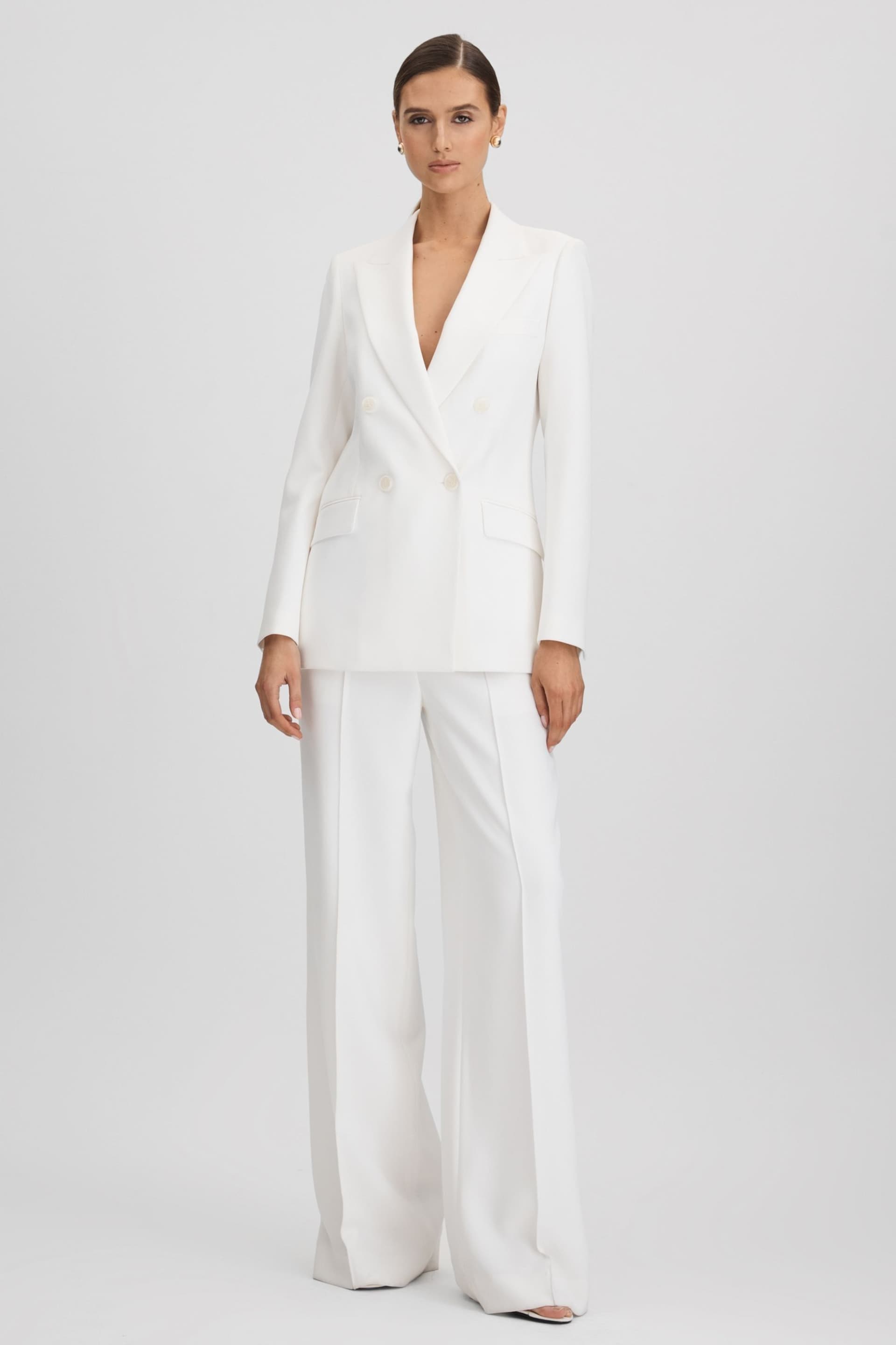 Reiss White Sienna Double Breasted Crepe Suit Blazer - Image 5 of 7