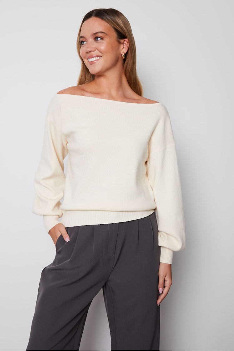 Threadbare White Slash Neck Knitted Jumper - Image 1 of 4