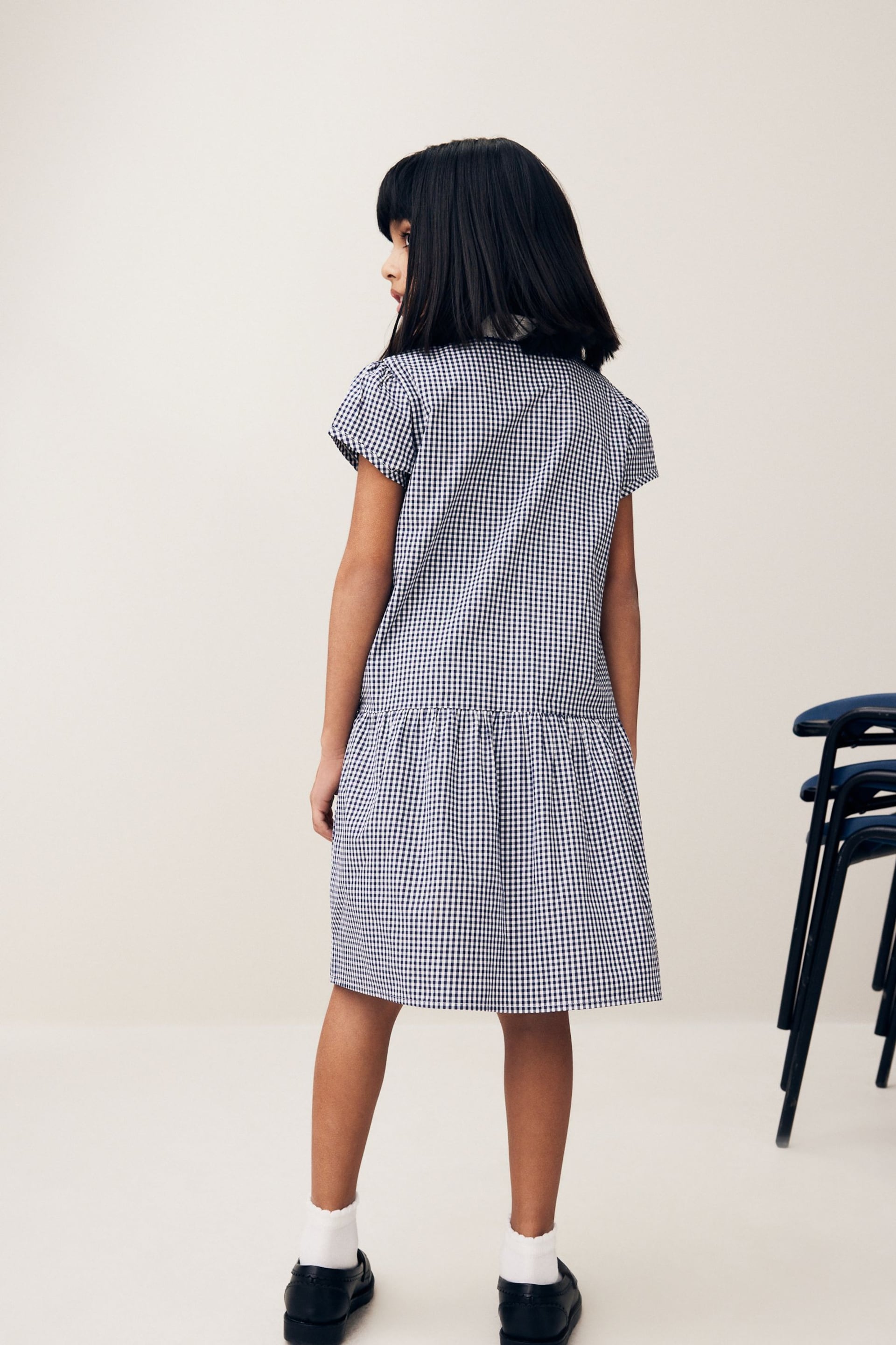 Navy Blue Cotton Rich School Gingham Zip Dress (3-14yrs) - Image 3 of 7