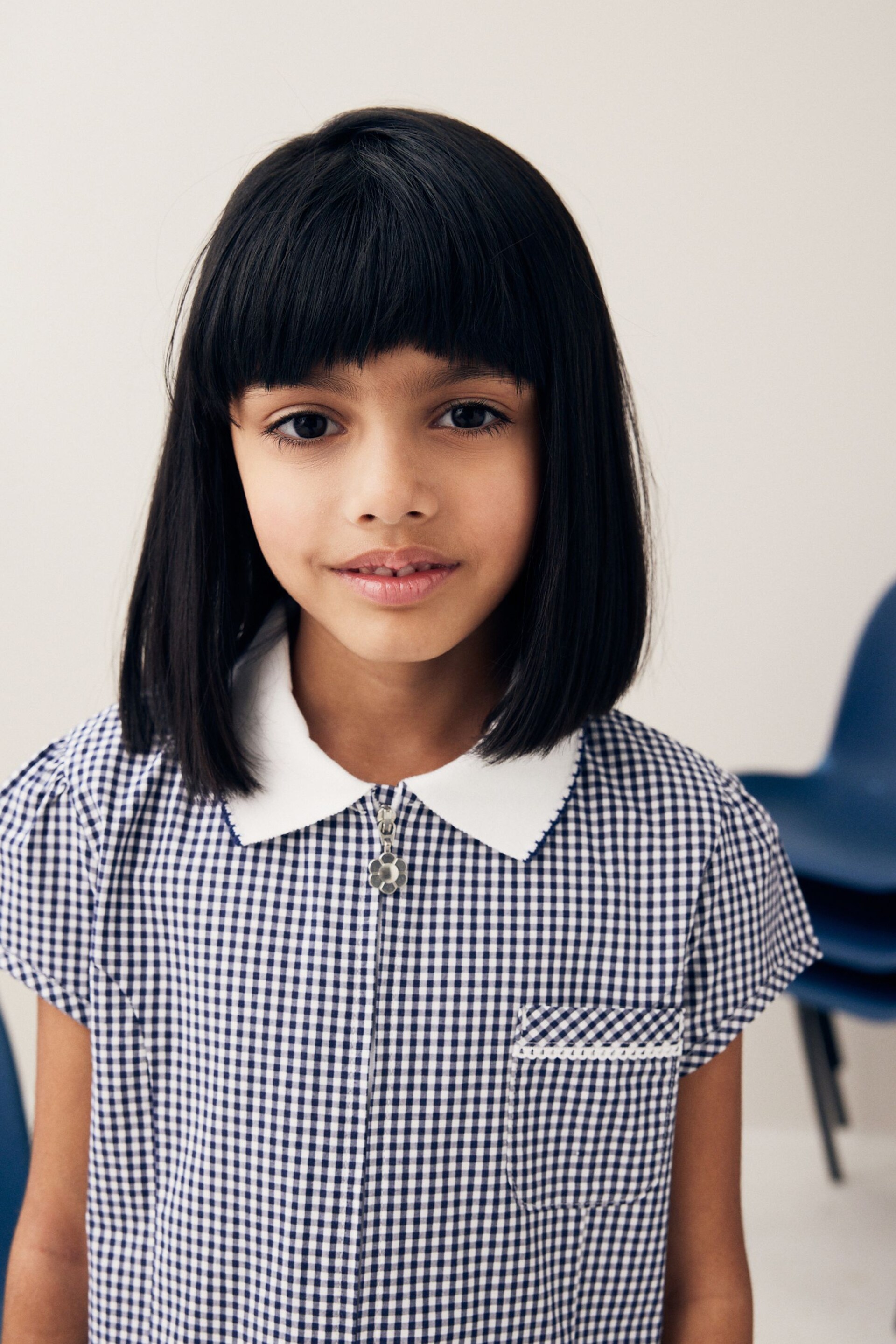 Navy Blue Cotton Rich School Gingham Zip Dress (3-14yrs) - Image 4 of 7