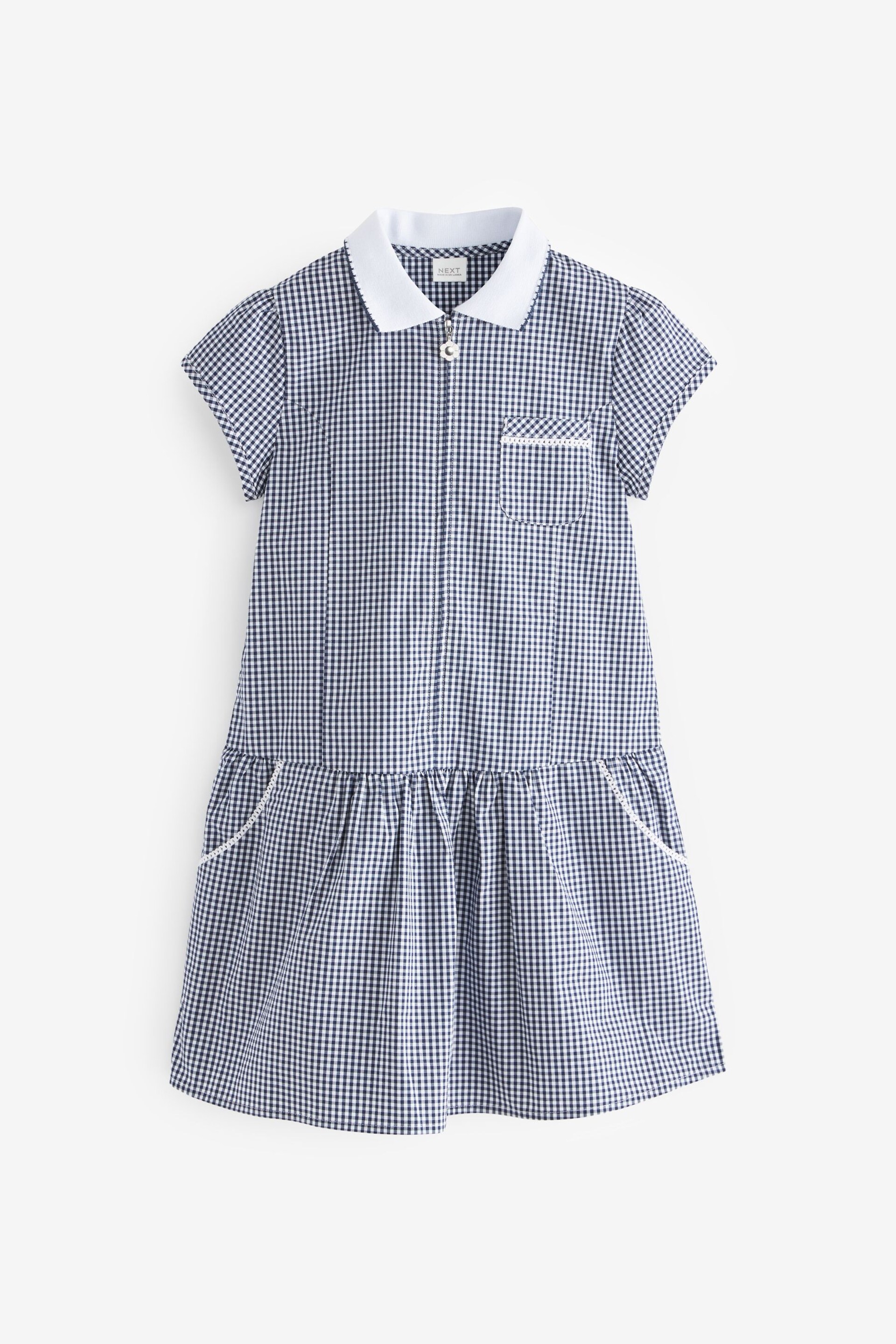 Navy Blue Cotton Rich School Gingham Zip Dress (3-14yrs) - Image 5 of 7