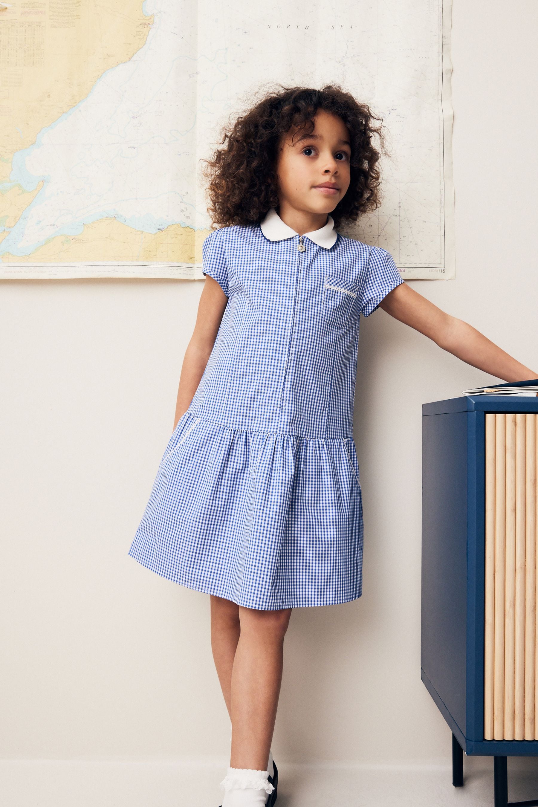 Buy Mid Blue Zip Front Cotton Rich Gingham School Dress 3 14yrs from the Next UK online shop