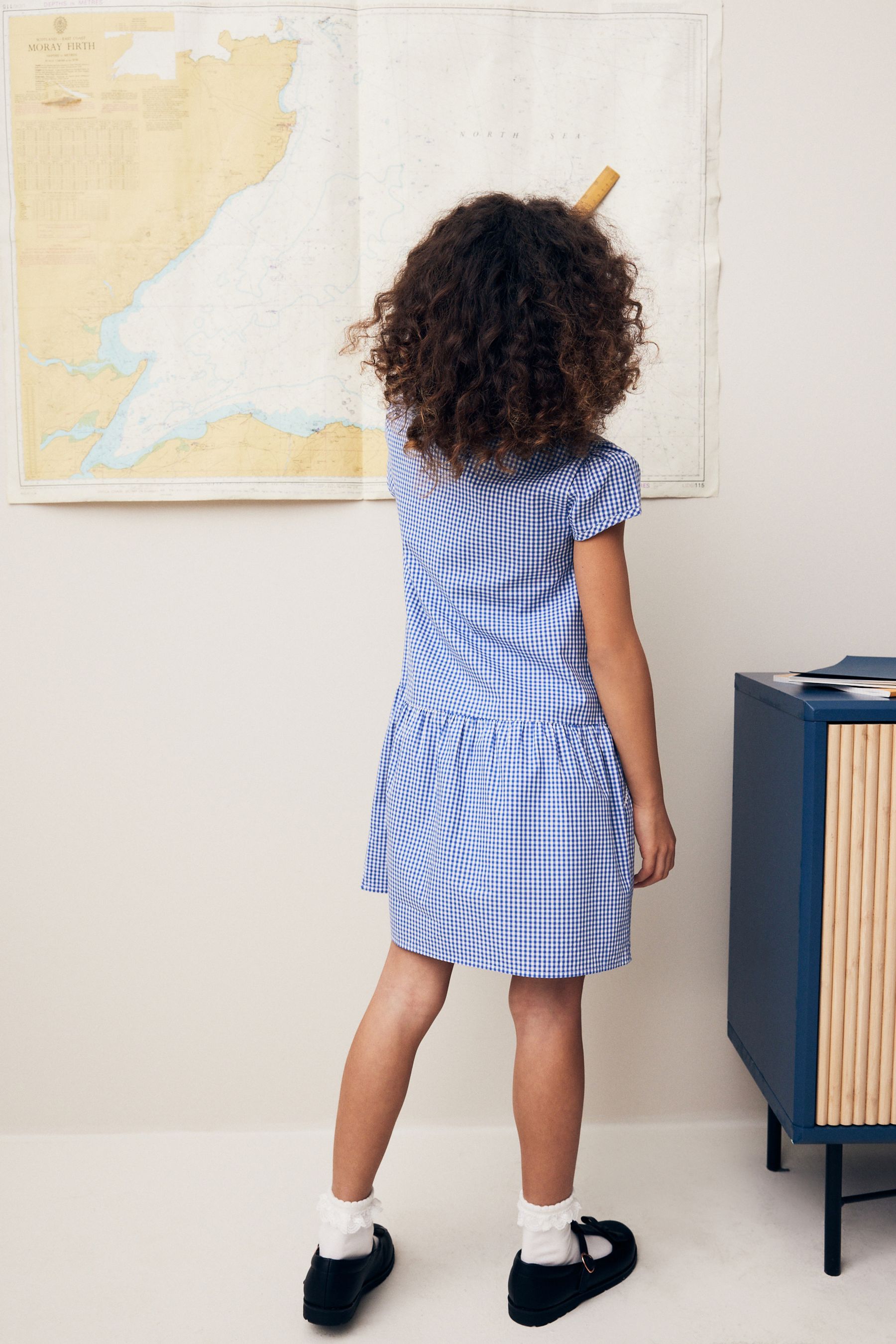 Girls navy gingham school dress outlet