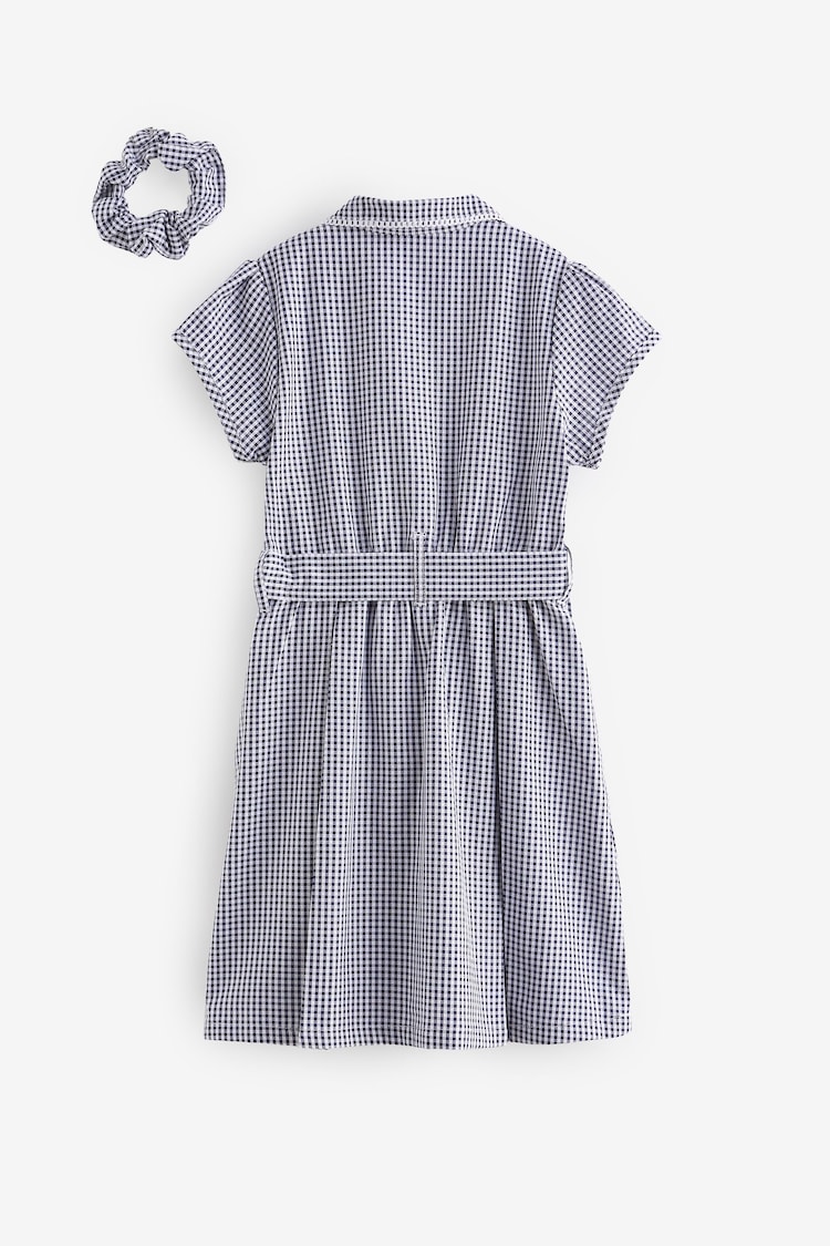Navy Blue Gingham Cotton Rich Belted School 100% Cotton Dress With Scrunchie (3-14yrs) - Image 6 of 7