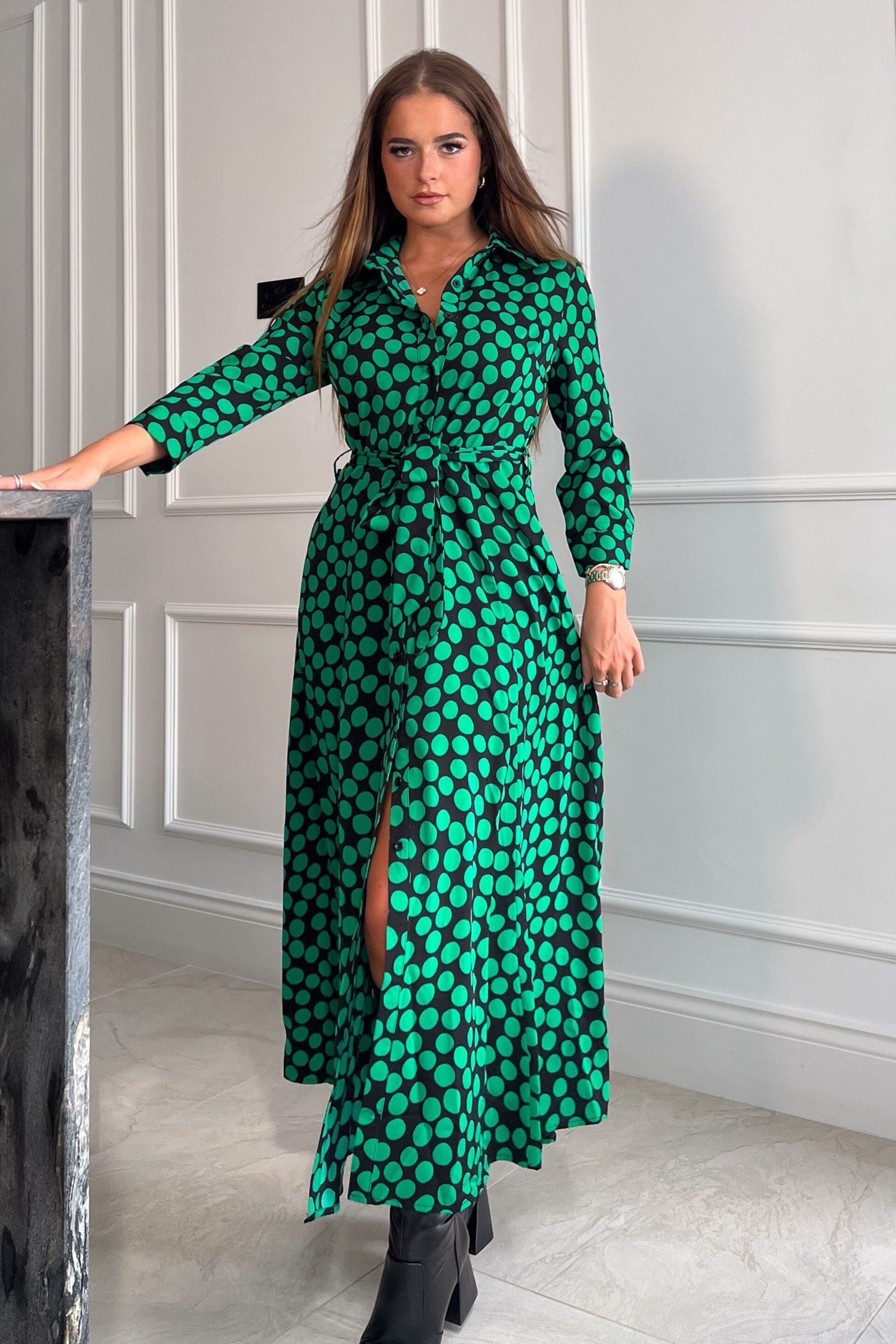 Girl In Mind Green Petite Angela Shirt Maxi Dress - Image 1 of 4