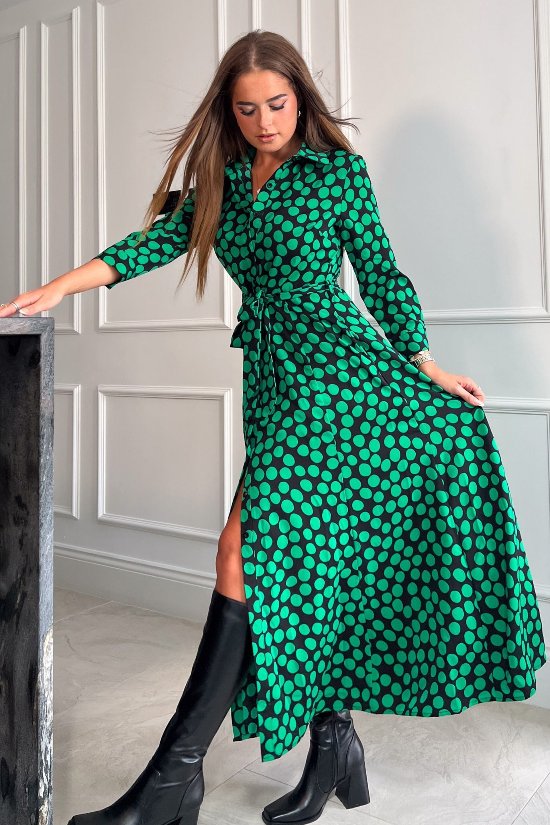 Girl In Mind Green Petite Angela Shirt Maxi Dress - Image 4 of 4