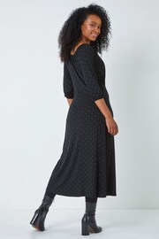 Roman Black Petite Polka Dot Stretch Midi Dress - Image 3 of 5