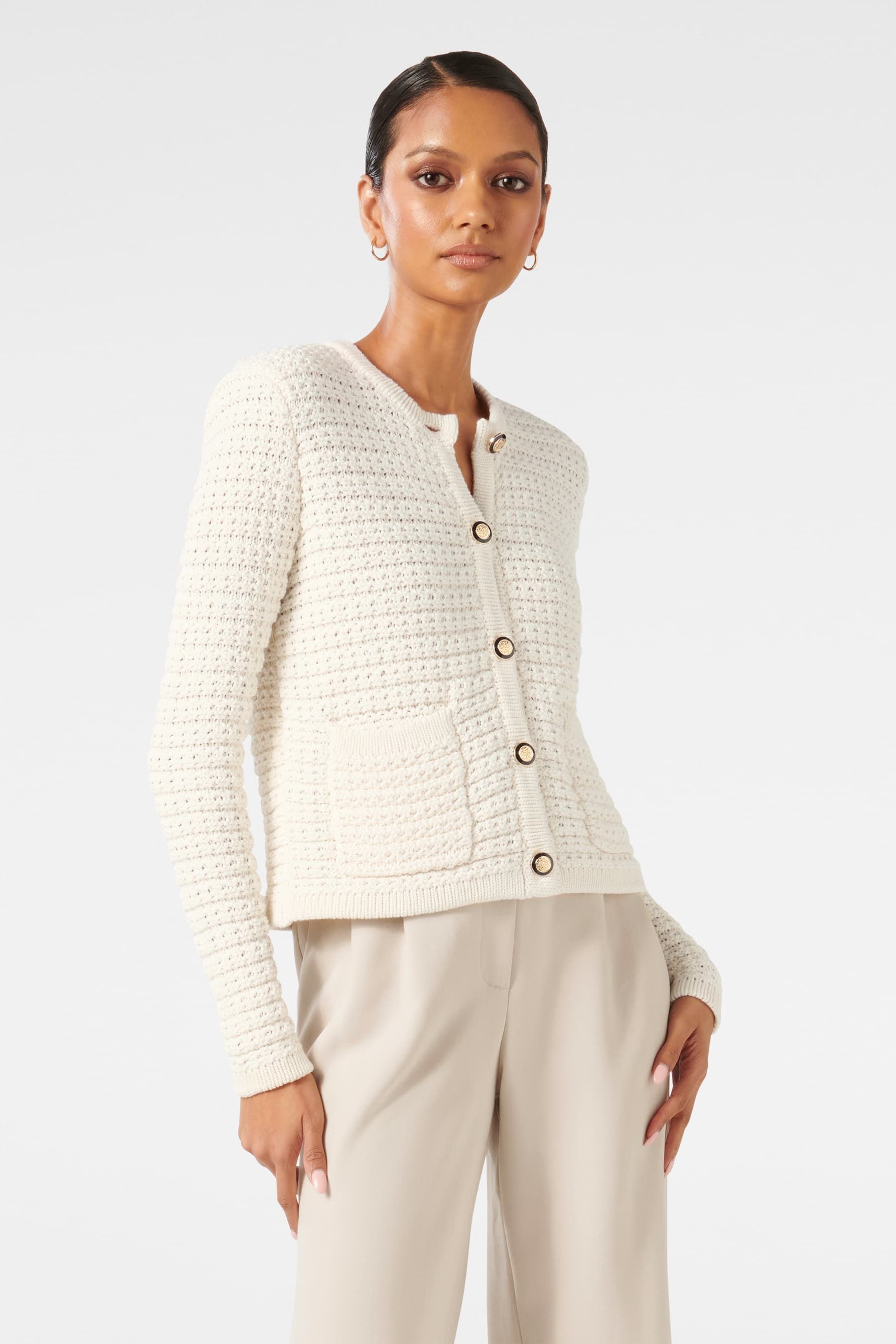 Textured knit cardigan deals