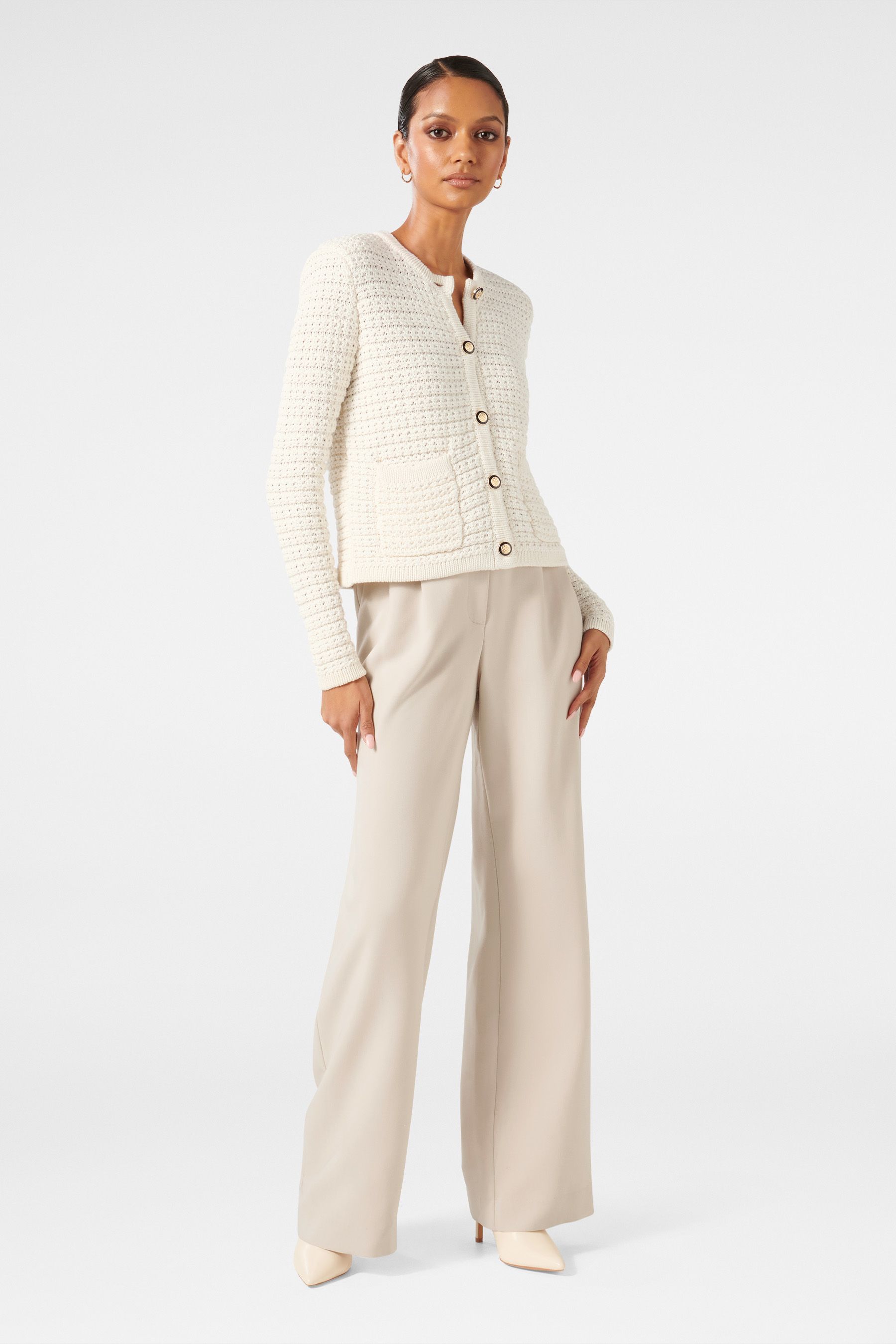 Buy Forever New Cream Petite Chloe Cotton Textured Knit Cardigan from Next Luxembourg