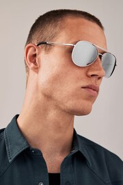 Silver Aviator Style Polarised Sunglasses - Image 1 of 3