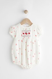 White Embroidered Strawberries Bloomer Romper (0mths-2yrs) - Image 1 of 7