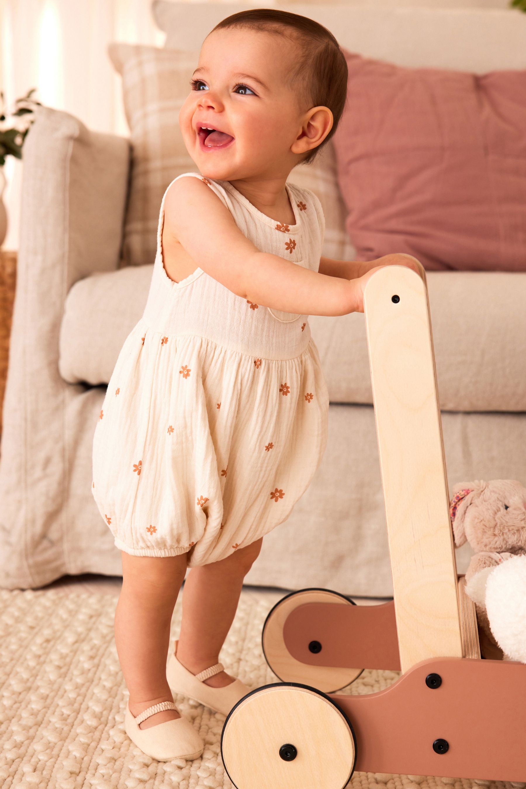 Buy Broderie florale beige Barboteuse Baby Bloomer 0 mois a 3 ans from Next Luxembourg