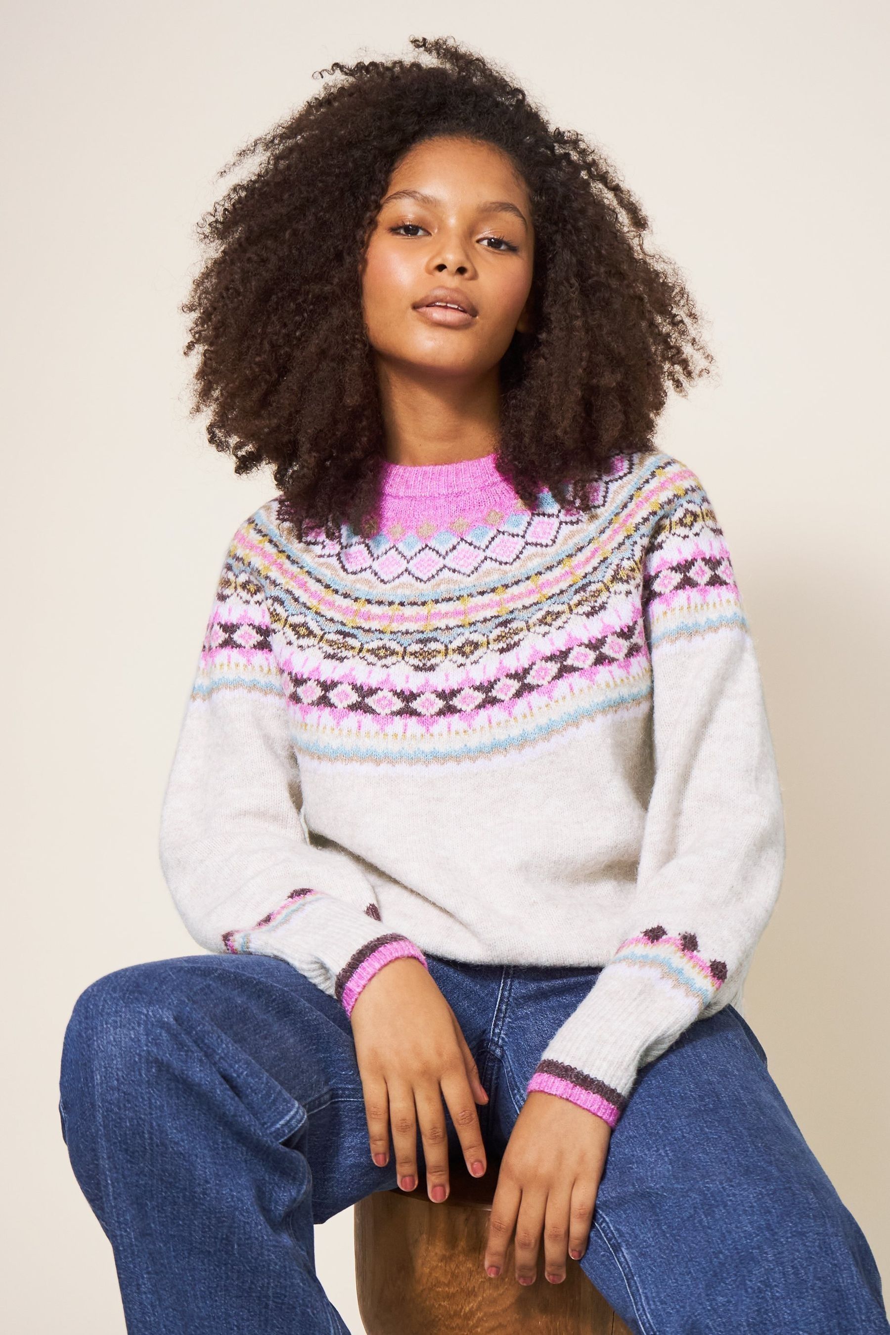 Buy White Stuff Cream Poppy Fairisle Jumper from Next Denmark