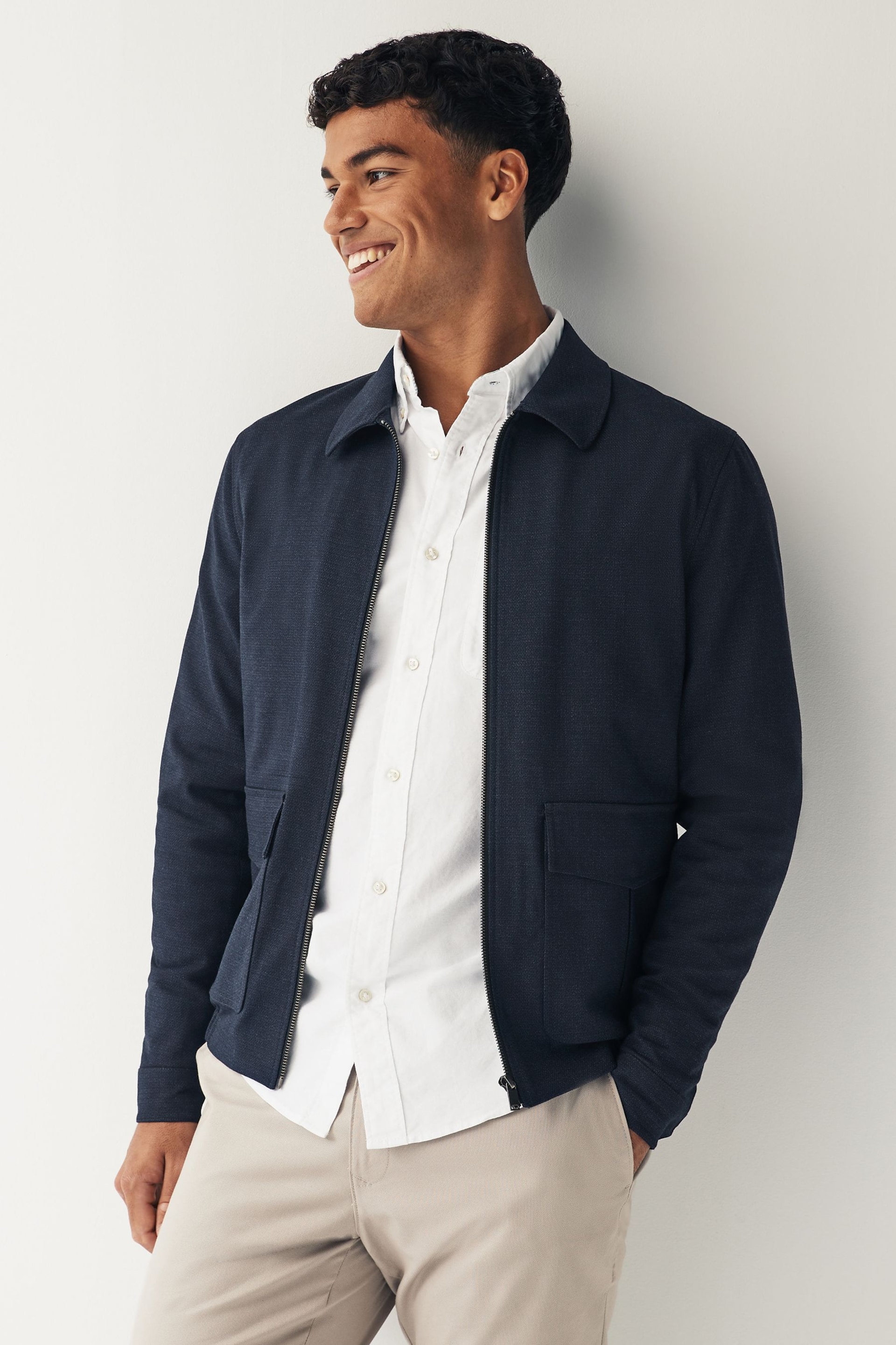 Navy Smart Textured Blouson Jacket - Image 1 of 10