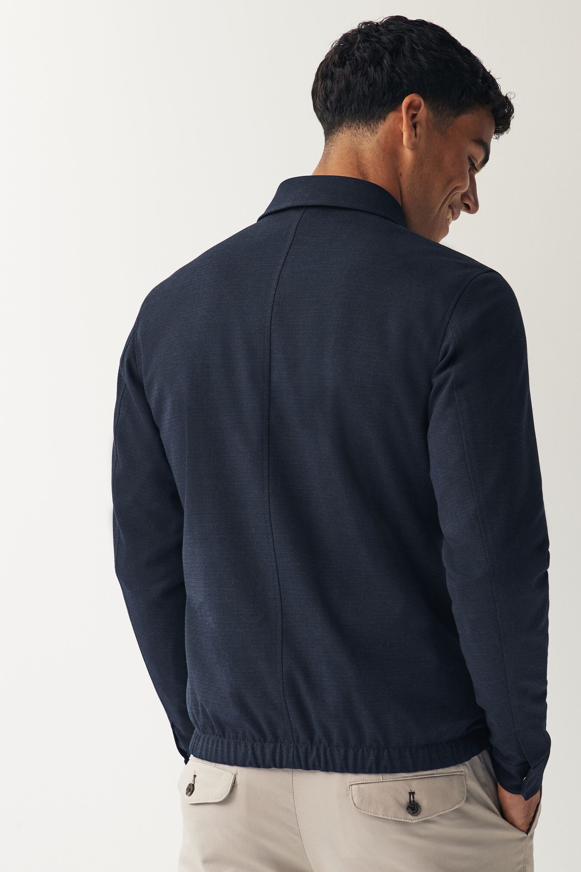 Navy Smart Textured Blouson Jacket - Image 3 of 10