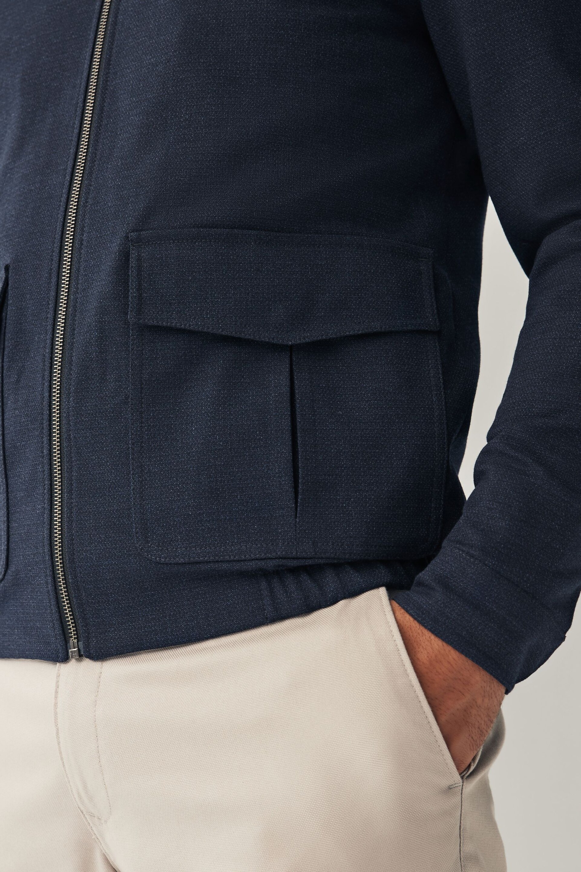 Navy Smart Textured Blouson Jacket - Image 5 of 10