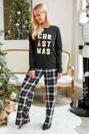 Threadbare Black/White Cotton Long Sleeve Christmas Pyjama Set - Image 1 of 5