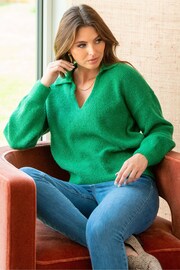 Pour Moi Green Kerry V Neck Textured Knit Collared Jumper - Image 2 of 4