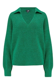 Pour Moi Green Kerry V Neck Textured Knit Collared Jumper - Image 3 of 4