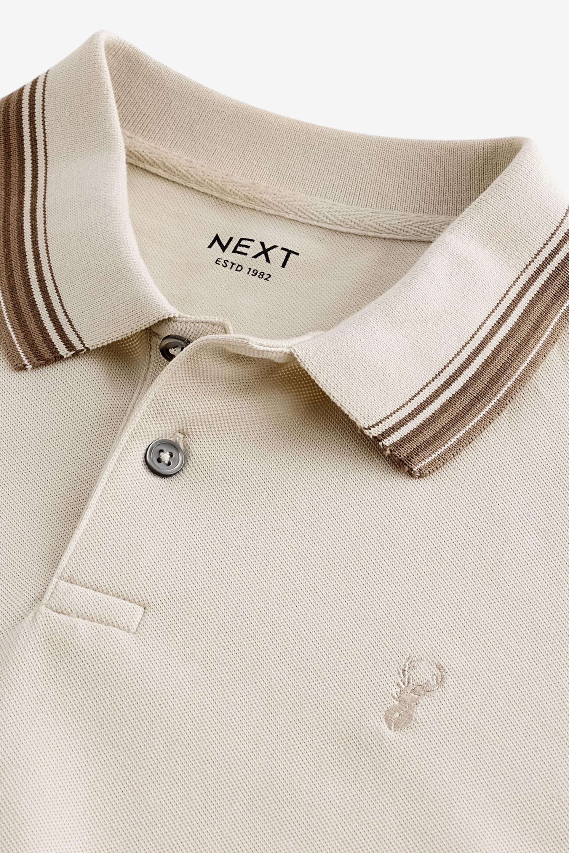 Neutral Short Sleeve Tipped Regular Fit Polo Shirt - Image 8 of 9
