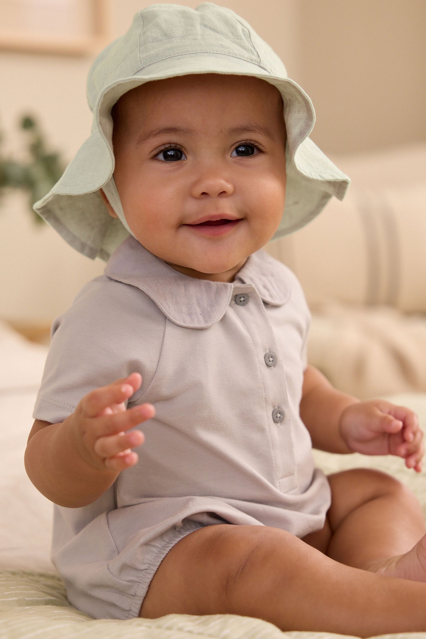 Sage Green Wide Brim Baby Sun Hat 0mths 2yrs