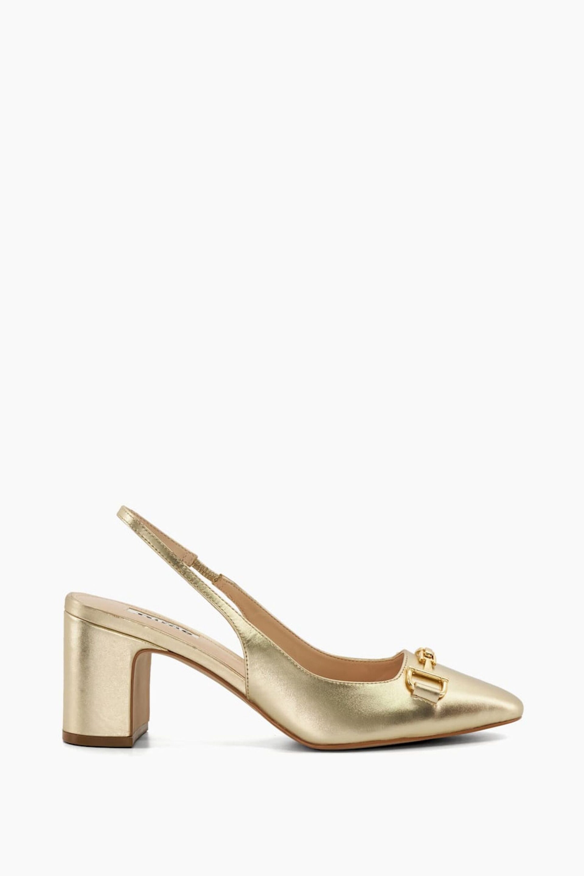 Dune London Gold Detailed Block Heel Snaffle Slingback Shoes - Image 1 of 4