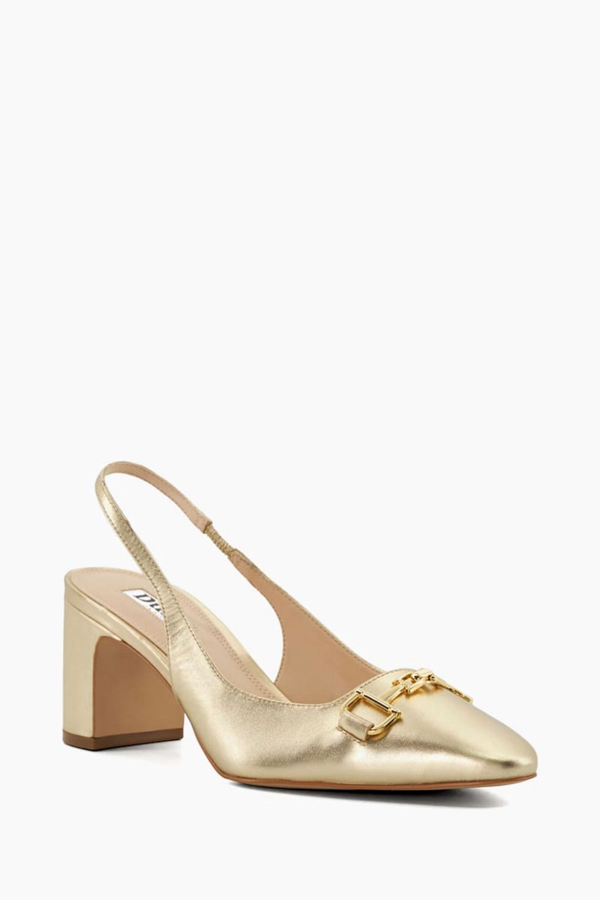 Dune London Gold Detailed Block Heel Snaffle Slingback Shoes - Image 2 of 4