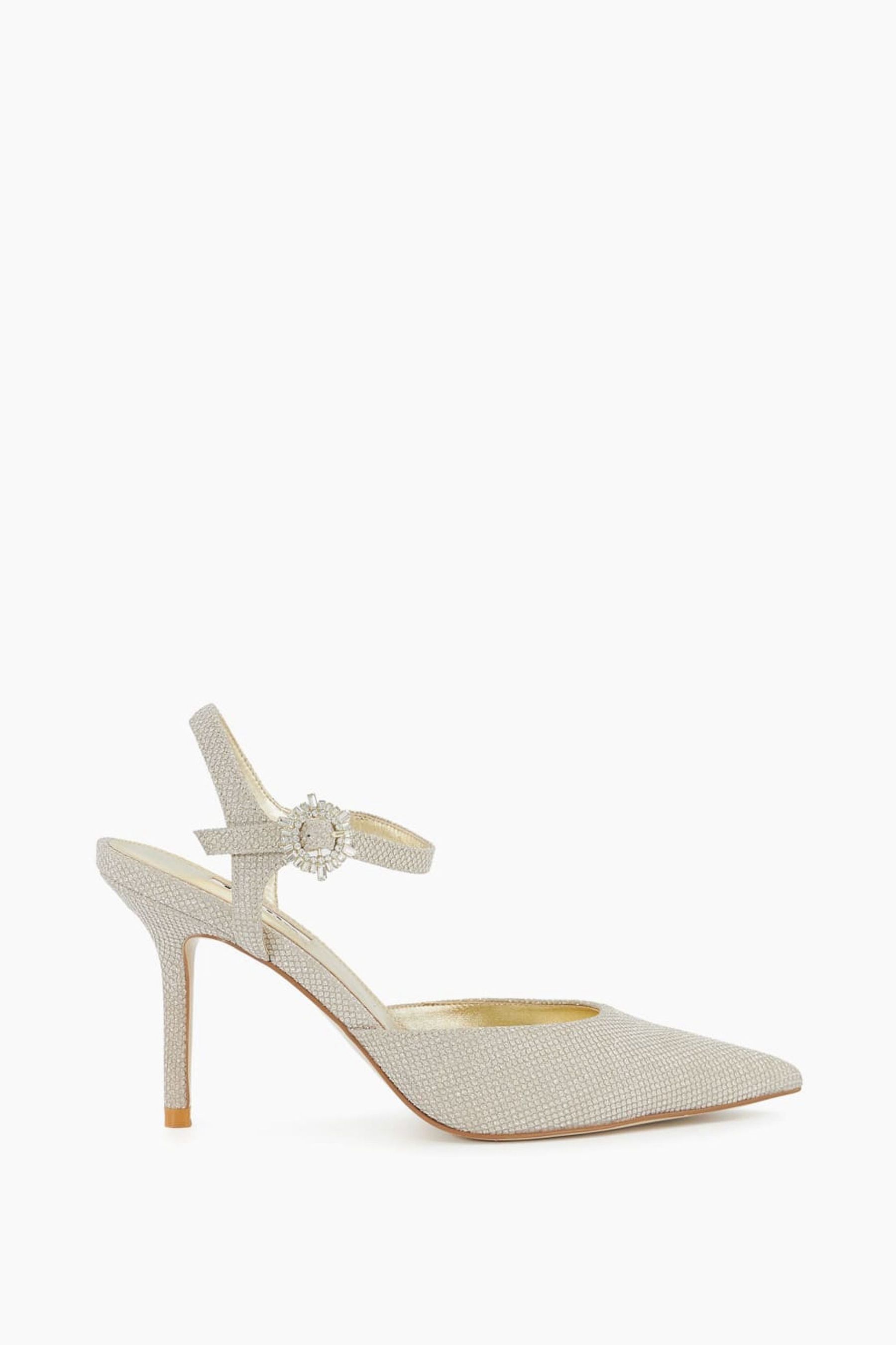 Dune London Gold Channel Y Back Open Court Shoes