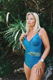 Seaspray Blue Jade Sequin Draped Swimsuit - Image 1 of 2