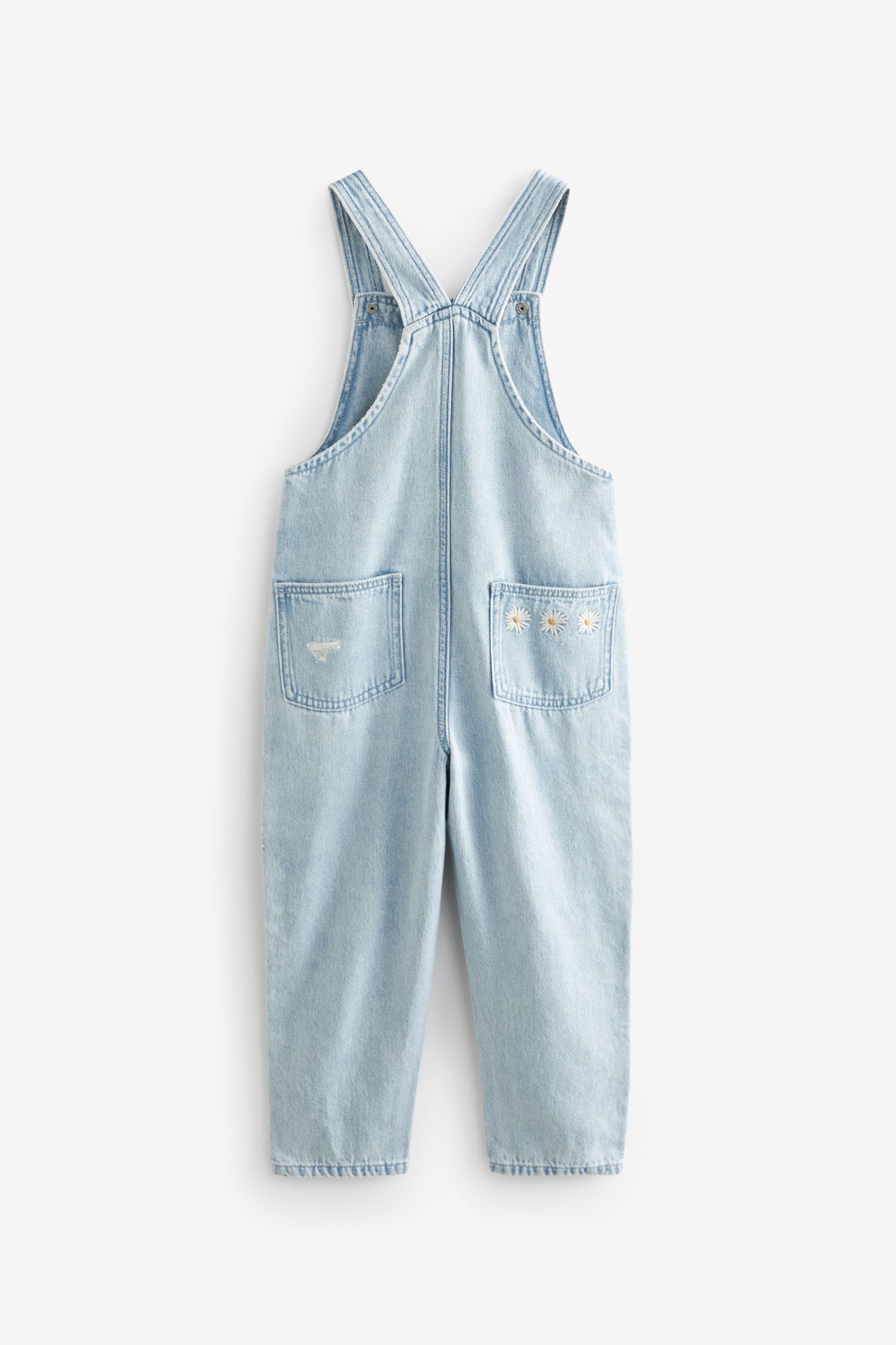 Light Blue Denim Daisy Embroidered Dungarees (3-16yrs) - Image 7 of 8
